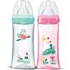 Dodie 3700763537061 Set di 2 biberon anticoliche per iniziativa, rosa ballerina, 330 ml, +6 mesi, tettarella rotonda, portata 3