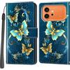 Salanheo Cover per Honor 600/600 Pro, Farfalla verde dorata | Portacarte, Chiusura Magnetica, Flip Case, Antiurto Custodia, Funzione Stand