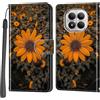PHINIENLAND Cover per Xiaomi Redmi Note 15 Pro 4G custodia portafoglio Crisantemo | 3 scomparti carte, 1 tasca banconote, Chiusura magnetica, Supporto, Pelle PU flip cover per Redmi Note 15 Pro