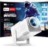 WOLFANG 4K Mini Proiettore【App Integrata/Netflix Ufficiale】, 26000 Lumen Proiettore Portatile con WiFi 6, 50% Zoom, Ruotabile 180° Videoproiettore per Home Theater/TV Stick/iOS/Android/PC/PS5/HDMI/AV