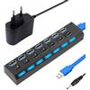 GERUI Adattatore USB a 7 porte, con cavo lungo multiporta, con interruttore di alimentazione e hub dati LED, per laptop, PC, MacBook e altri dispositivi USB