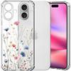 Choeeu ChoosEU Trasparente Cover per iPhone 16 con Fiori, Blu Rosa | Sottile TPU Silicone Trasparente Custodia, Disegni Colorate Fiore Fiori Motivo, per Ragazza, Antiurto Protettiva Morbido Case