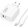 Yngleddy 120W 2-Porte Caricatore Rapido con Cavo USB C 1M per Xiaom/Redmi Note 14 | 13Pro Caricatore Turbo per Xiaomi 14T Pro/17 Ultra/15TPro/13Pro/13 Lite/13/12X/POCO X7/X6Pro/POCO F8 Pro F8 Ultra X8Pro Max