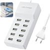 Jiyeo Caricatore USB Multiple 10 Porte 50W Multipresa USB Settore di Ricarica Rapida Multi USB Adattatore per iPhone 16 15 14 13, Samsung S24 S23, iPad, Tablet, Smartphone, Bianco