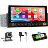 Junsun Autoradio 1 DIN con schermo Wireless CarPlay & Android Auto | 6.86 pollici IPS Touchscreen Bluetooth Radio FM AUX Tipo-C USB Telecamera posteriore Pulsante luminoso a 7 colori