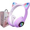 YUSONIC Cuffie wireless a forma di gatto, per bambini e adulti, Bluetooth, pieghevoli e cablate, multifunzione, con luci a LED, con microfono e controllo del volume, per iPhone/iPad/laptop/PC (Lilla)