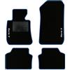 QUEMAR Tappetini Auto per Serie 3 E90 2005-2013, Bordo Blu, 2 Ricami | anche E91 E92 E93 / Kit Tappeti Moquette e Gomma su Misura / Set 2 Anteriori + 2 Posteriori / Ricami e Colori Personalizzati