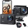 WOLFANG Action Cam GA100, videocamera 4K a 30 fotogrammi al secondo, 20MP, con Wi-Fi, impermeabile fino a 40 metri, stabilizzazione EIS, grandangolo di 170°, telecomando, doppio microfono, 2 batterie da 1050mAh, kit accessori - confezione con scheda SD
