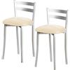 ASTIMESA: Due sgabelli da cucina con schienale, a righe, in metallo e Pelle finta, color beige