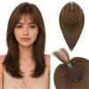 Silk-co Hair Topper Capelli Veri Donna con Clip Castano Cioccolato, 30cm 35g Hand-tied Toupet Toupee Posticci con Frangia Sottile
