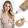 MY-LADY Extension Microring Capelli Veri, 50 Ciocche Micro Loop Extension Capelli Veri Umani Lisci #18P613 Biondo Cenere/Biondo Invisibili Micro Ring Extension a Freddo 40cm 50g