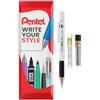 Pentel Matita meccanica automatica serie 120 A315 + 12 mine HB + tubo di ricarica per gomma - in confezione - 0,5 mm - bianco