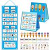 Boczif Tabella di routine giornaliera dei bambini tre in uno (blu) | Calendario visivo per bambini con 122 schede di comunicazione, giocattoli per bambini autistici, libro sensoriale per aiuti