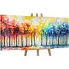 YS-Art Dipinto Originale Fatto a Mano Foresta Colorata, Quadro Astratto