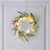 Lights4fun Ghirlanda Porta d'Igresso, Ghirlanda Primaverile con Fiori Finti e Fogliame, 16 Luci LED Bianco Caldo a Batteria con Timer, Decorazioni Arredo Pasquale, 20cm
