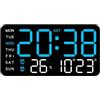 LVYXON Orologio da parete LED digitale con sveglia, temperatura, visualizzazione di data e settimana, attivazione vocale, ora del giorno e interruttore °F/°C, alimentazione USB o a batteria per casa e