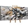 YS-Art Quadro Astratto Toro Nero e Oro - Dipinto a Mano su Tela Materica