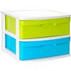 Acan Tradineur - Cassettiera in plastica Sena, 2 cassetti multicolore, multiuso, organizzazione, archiviazione, scuola, casa, fabbricata in Spagna (Blancolor, Cassetti Colore Casuale, 33,5 x 40 x 39
