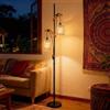 BBHome Lampada da terra Boho per soggiorno, 2 luci, in legno e metallo, stile boho, con paralume in rattan, lampada da terra industriale per camera da letto, cameretta dei bambini, ufficio, senza