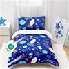 CINYE Biancheria da letto per bambini, 2 pezzi: copripiumino 120 x 150 cm + federa 40 x 60 cm, per ragazzi, ragazzi, ragazzi, bambini, set di biancheria da letto con razzi, astronauta e pianeti, in