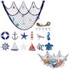 Wafuesh Fish Net Décor Blue, rete da pesca decorativa, 100 x 200 cm, decorazione da parete marittima mediterranea con gabbiani, lance e nuoto, rete decorativa fatta a mano per casa, feste