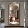 XIANGPEIFBH Grande ulivo retrò in vaso con stampa su tela ad arco, pianta mediterranea, poster da parete per la decorazione della casa, soggiorno 60x120cm/24x47in Senza cornice
