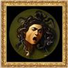 LuxHomeDecor Caravaggio - Medusa - Quadro stampa su tela effetto dipinto con cornice in legno oro classico - 60x60 cm