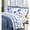 ITALYSWEETHOME Completo Lenzuola Cuori Mongolfiera Blu 100% Cotone Made in Italy (Matrimoniale)