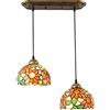 BOTOWI Lampada a Sospensione Girasole in Stile Tiffany con Paralume in Vetro colorato da 8 Pollici, Luci Europee dell'isola della Cucina dell'Annata Lampadario Pastorale a Soffitto,2lights