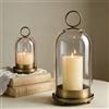 Sziqiqi Portacandele Hurricane per Candele a Colonna: Lanterna Vintage Ottone con Cupola in Vetro per Soggiorno - Set di 2 Grandi Lanterne Metalliche con Catena per Centrotavola Camino Esterno