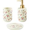Befocus Set di accessori per il bagno, set da 3 pezzi in ceramica bianca rosa completo di dispenser di sapone, portasapone e portaspazzolino, decorazione vintage per il bagno regalo per madre, moglie, ragazza