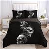 kldby Copripiumino Una Piazza e Mezza Teschio Nero, Set di Biancheria da Letto in Microfibra 120GSM, 1 Copri Piumone 200x200 cm con Cerniera + 2 Federe 50x80 cm