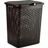 Acan Tradineur - Cestino per biancheria sporca in rattan, coperchio e manici, plastica per copertura, imitazione vimini, prodotto in Spagna, 38 litri, 49 x 38,5 x 29,5 cm