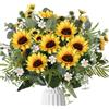 Luabue 8 Mazzi Girasoli Artificiali Stelo Lungo Fiori di Girasole Finti | Bouquet di Fiori Artificiali Girasoli Finti per Decorazioni Casa Matrimoni Giardino Feste