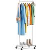 MISSLO Piccolo appendiabiti resistente su ruote, 152,4 cm, in metallo, con ripiani, portatile, autoportante, per piccoli spazi, bianco