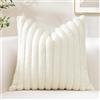 Sungeek 1 Pezzi Federe Cuscini 40x40 in Finta Pelliccia di Coniglio, Morbido Fodere per Cuscini Decorativi in Peluche a Righe in Velluto Copricuscini Cuscino per Divano Letto Soggiorno, Bianco Crema