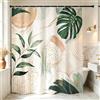Epinki Tenda da Doccia 80x200cm, Art Déco Foglie Verdi Tropicali e Ginkgo, Antimuffa Impermeabile Poliestere per Bagno, con Ganci