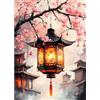 QENSPE Pittura Diamante Lanterna Diamond Painting Kit per Adulti, 5D DIY Rotondo Cristallo Art Ricamo Kit Completo, Arte Artigianato Parete da Letto Decor 30x40cm, Fiori di Ciliegio