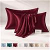 FIBRE EST. 1976 - Federe Cuscino Letto in Raso Satin Effetto Seta 50x80cm, Federa Copri Cuscino Setosa al Tatto con Effetto Antirughe e Pieghe Viso, Chiusura Senza Bottoni Color Bordeaux