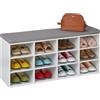 Relaxdays Panca Porta Scarpe da Ingresso con 12 Scomparti Portascarpe e Cuscino Imbottito, 48x104x30 cm, Bianco Grigio