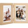 lomdung Cornice Doppia Pieghevole, 10 x 15cm Portafoto Doppio, Cornice in MDF con Vetro, Antiossidante e Resistente ai Graffi, per l'Esposizione Domestica e Come Regalo (Colore del Legno)