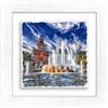 Lupia - Quadro moderno con paesaggi e localismi italiani, Ceramica e Stampa Rilievo, Cornice Legno Shabby Modern bianca, Decorazione Parete, Quadretti Soggiorno 29x29 cm MILANO FONTANA PIAZZA CASTELLO
