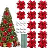 JOKILY 12 stelle di Natale glitterate, fiori artificiali, decorazioni per albero di Natale, con 12 clip in metallo e steli (rosso 12)