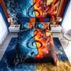 Homemissing Set copripiumino a tema musicale con stampa di note musicali e fiamme d'acqua e stampa di note di musica per letto matrimoniale motivo musicale per bambini ragazzi ragazze uomini donne stile hipster
