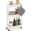 Relaxdays Mobile Salvaspazio, Scaffale su Ruote con 3 Ripiani, per Bagno & Cucina, Carrello 70 x 15,5 x 40,5 cm, Bianco