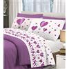 ITALYSWEETHOME Completo Lenzuola Cuori Mongolfiera Viola 100% Cotone Made in Italy (Singolo)