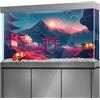 LYYAB Adesivo per sfondo acquario, motivo: Giappone Torii Fuji Sakura, autoadesivo, per terrario e rettili, 60 x 30 cm