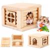Hominas Casa per criceti in legno naturale con tetto piatto Capanna per topi Gabbia per topi per animali di piccola taglia in scatola portaoggetti 4,1x3,5x2,8 pollici