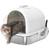 PawHut Lettiera Gatto Chiusa L in Acciaio Inox con Maniglia, Bianco | Toilette per Gatti, Paletta, Pacchetto Deodorante, Antiodore, Facile da Pulire, 52.4x41.3x39.9 cm