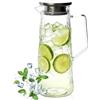 VETOLAKA Caraffa in vetro con coperchio, 1,5 litri, in vetro borosilicato, brocca per acqua, grande tea freddo, beccuccio a prova di perdite, brocca in vetro trasparente, per tè, limonata, tè freddo, vino